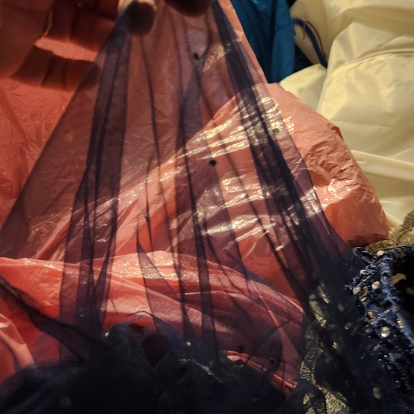 Elegant Navy and White Lace Evening Gown - Picture 3 of 6